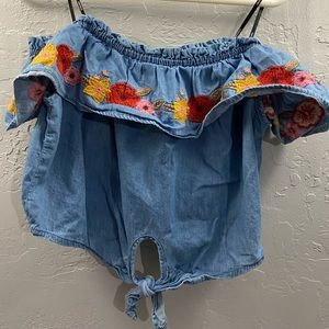Blue Jean look floral crop